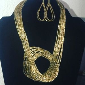 Brass sea bead knotted necklace